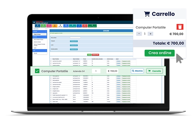 Schermata esempio del modulo ecatalog b2b marketplace di Online Procurement